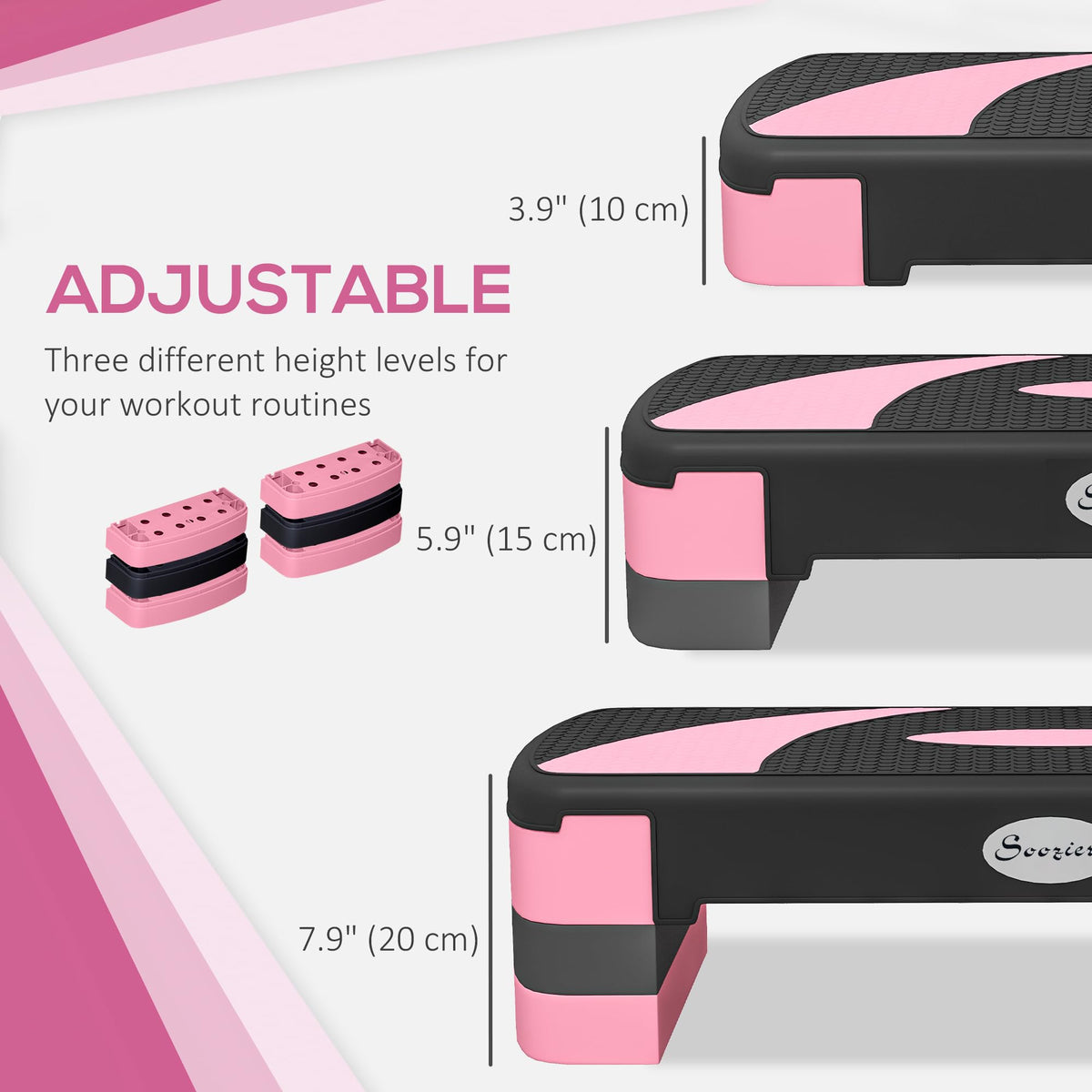 Adjustable Aerobic Stepper 4"-6"-8" Pink D354