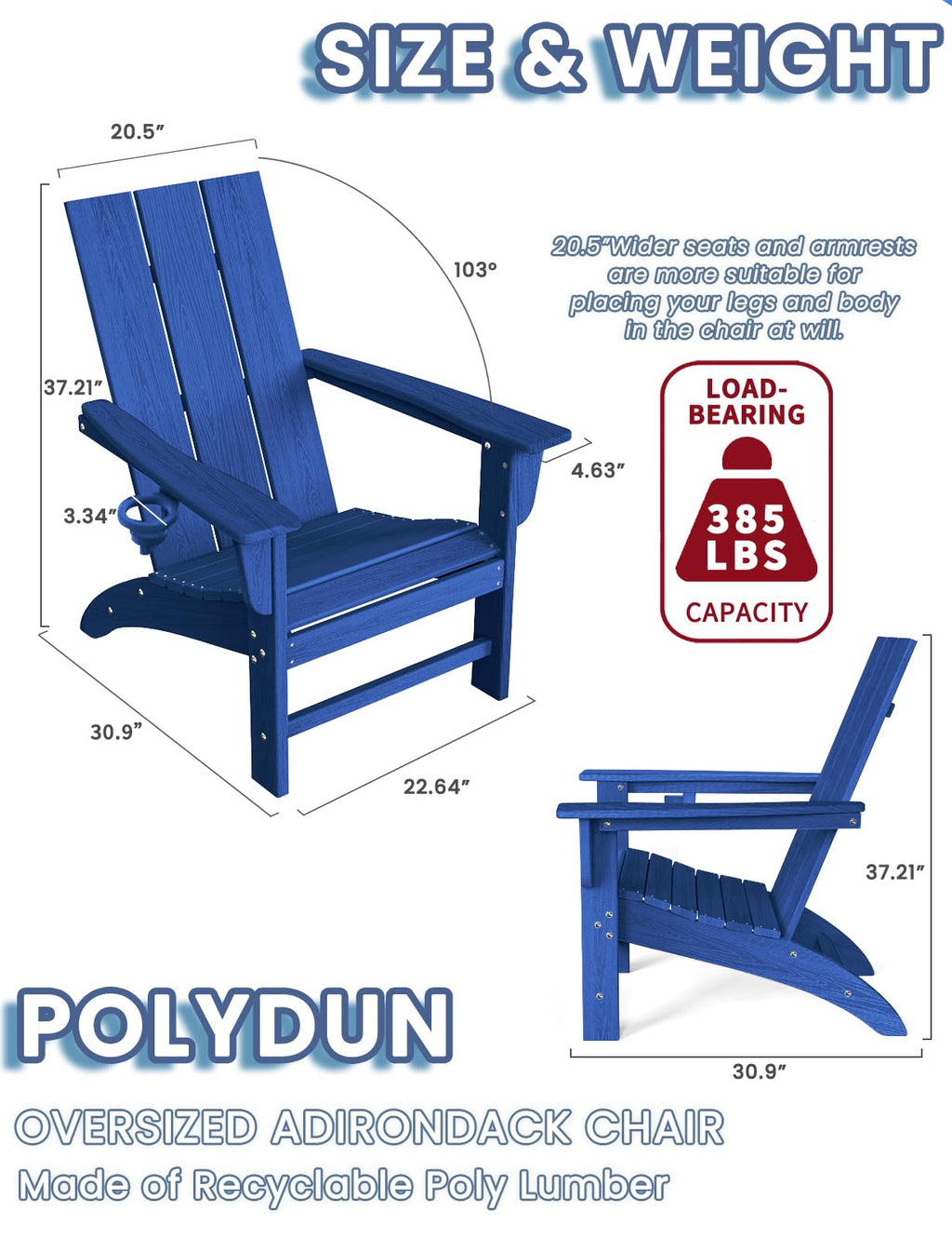Adirondack Chair with Cup Holder, HDPE Plastic Patio Chairs W711
