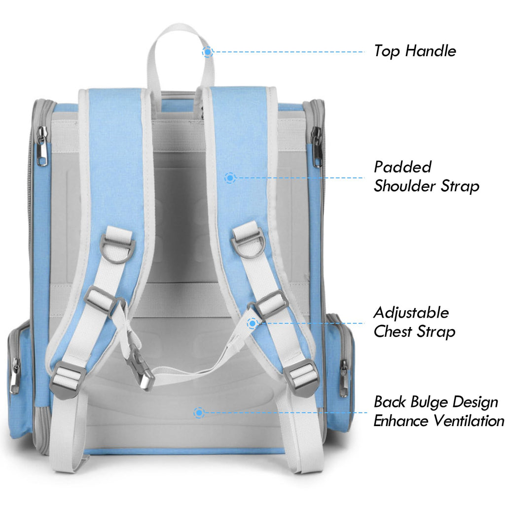 Blue Collapsible Cat Backpack Carrier with Mesh O52376