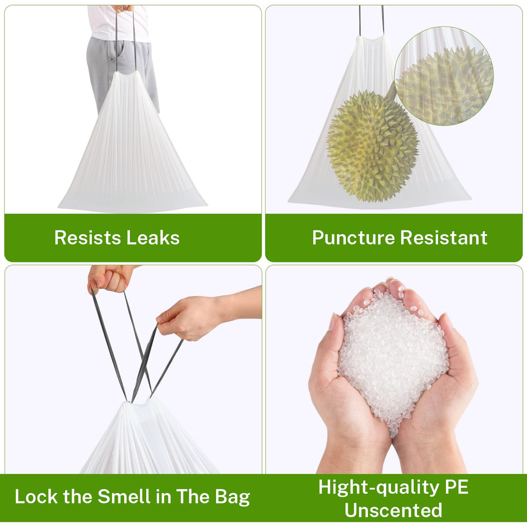 10 Gallon White 1 Mil Drawstring Trash Bags 75 Count J4942