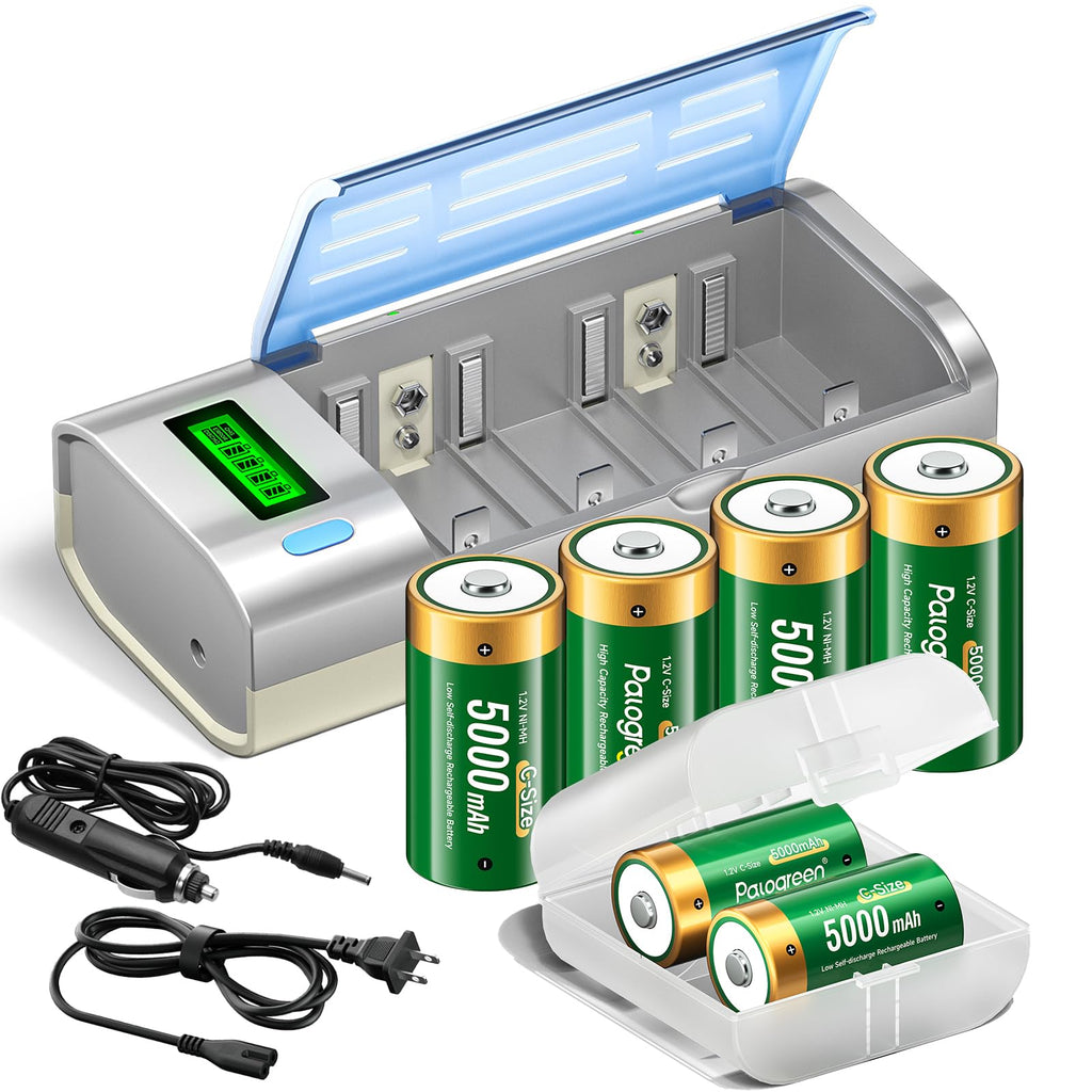 Rechargeable C Batteries with Charger, 6-Pack 1.2V NiMH 5000mAh Y533