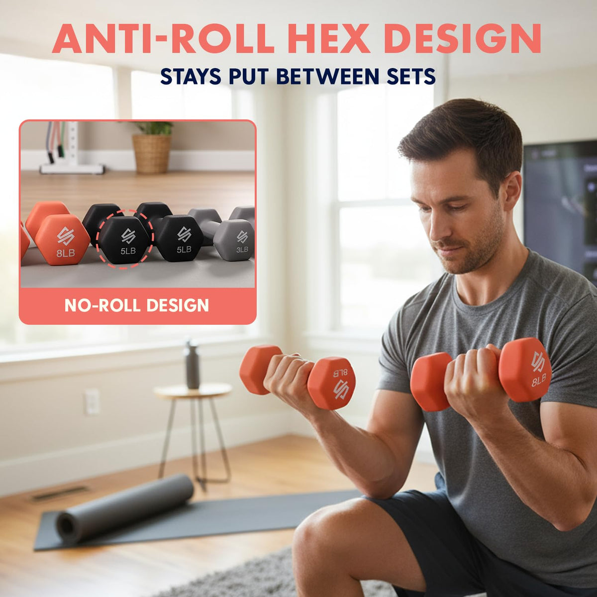 32lbs Neoprene Coated Hex Dumbbell Weights Set with Stand R726