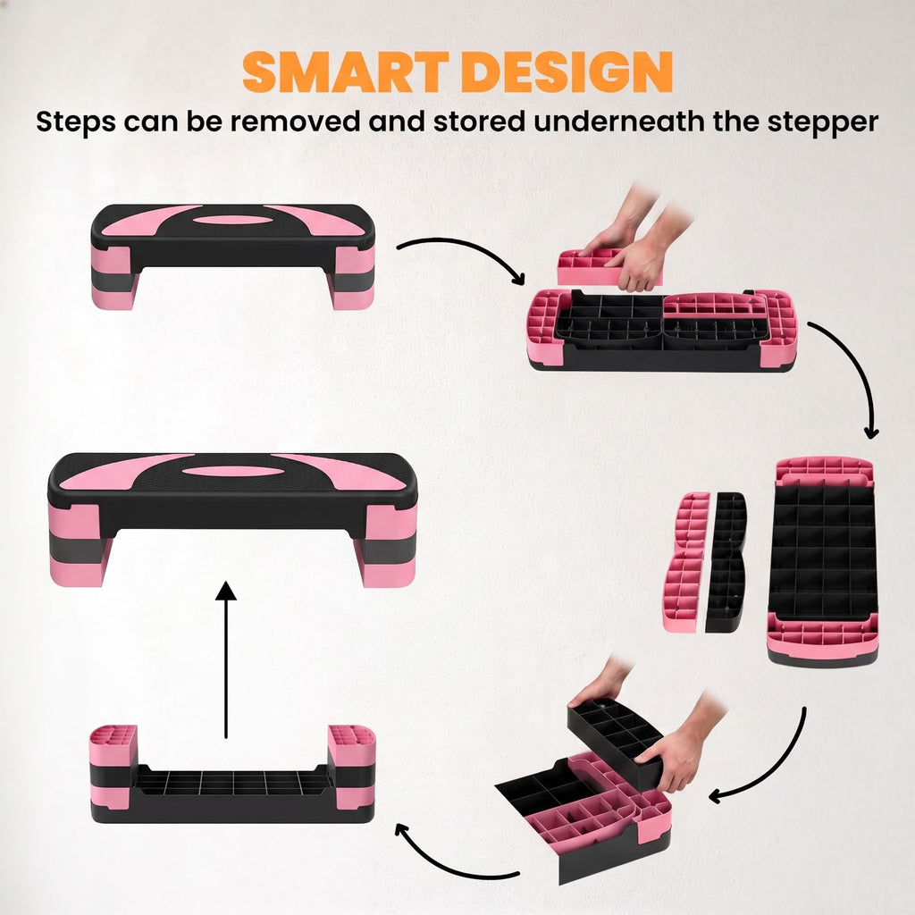 Adjustable Aerobic Stepper 4"-6"-8" Pink D354