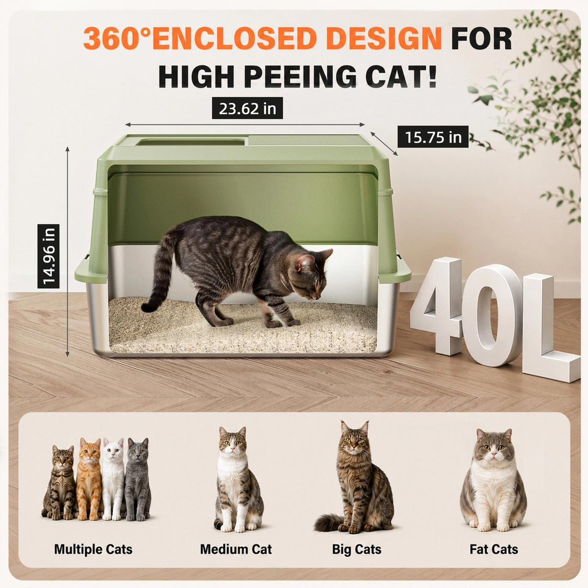 Stainless Steel Enclosed Litter Box with Lid E676