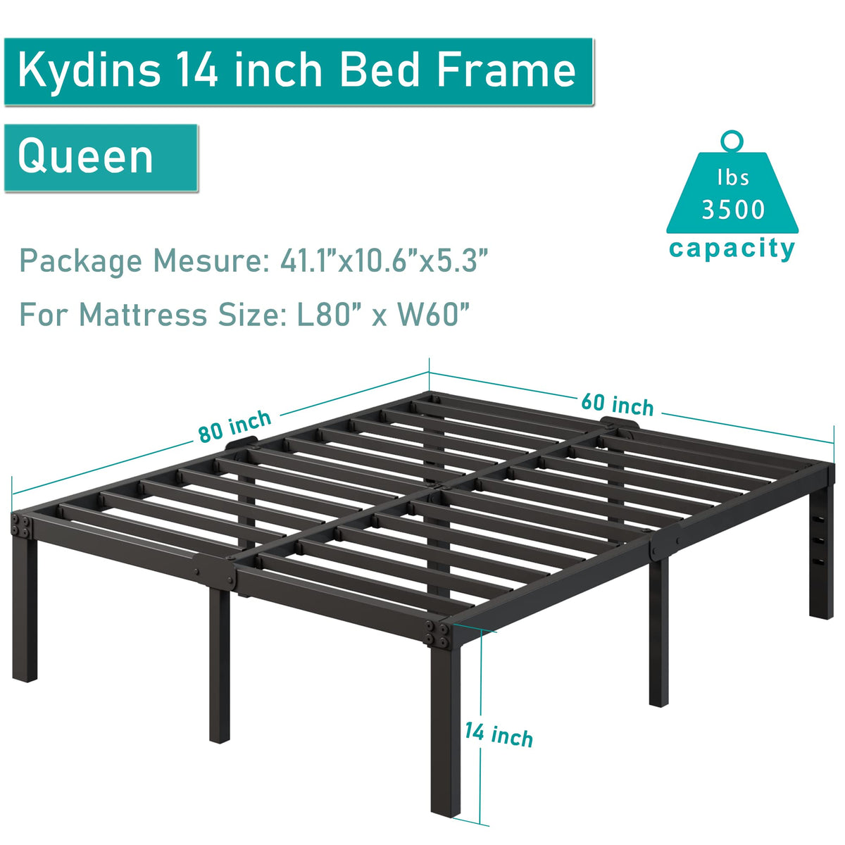 Queen Size 14 Inch Heavy Duty Metal Platform Bed Frame B42406