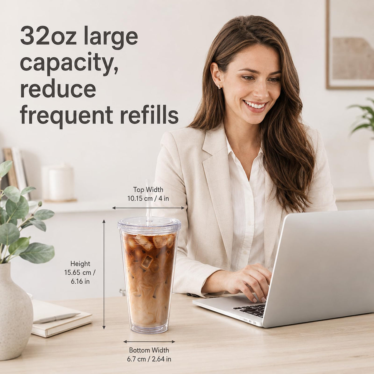 32oz Clear Tumblers with Lids and Straws F647525