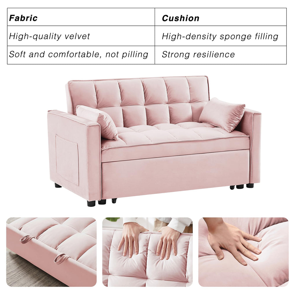 3 in 1 Convertible Sleeper Sofa Bed Velvet Pink Y974727