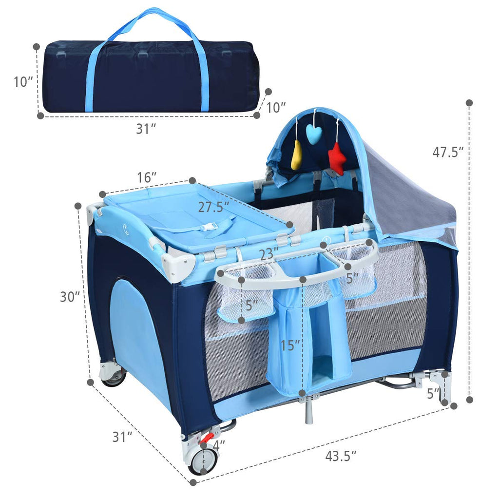 4-in-1 Portable Baby Playard with Bassinet and Changing Table S1708