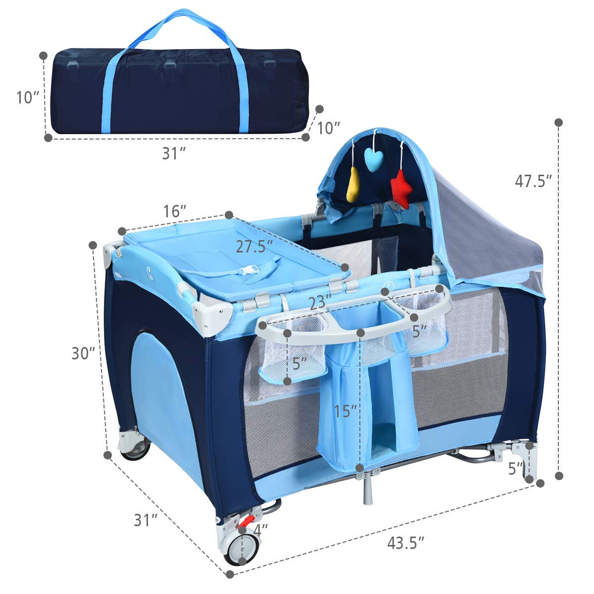 4-in-1 Portable Baby Playard with Bassinet and Changing Table S1708