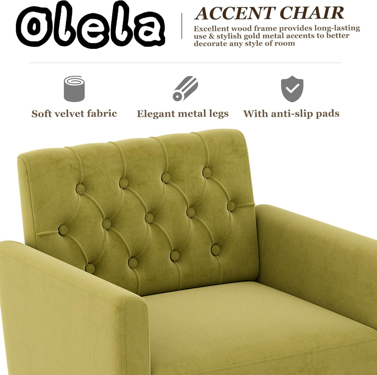 Green Velvet Accent Chair with Arm N58419