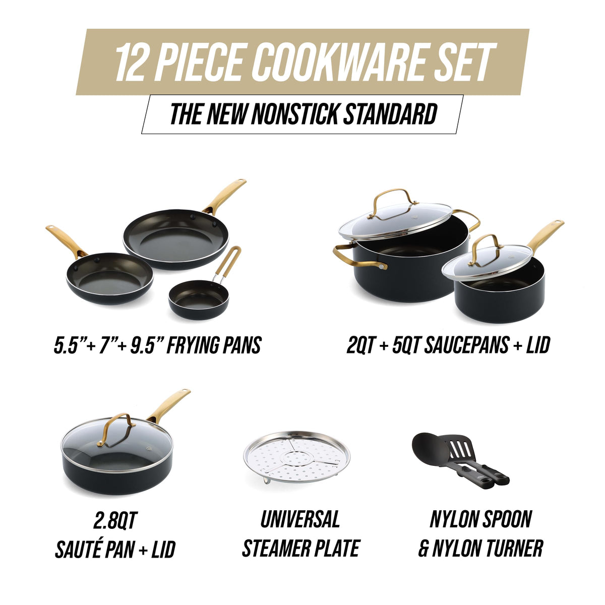 12 Piece Ceramic Nonstick Cookware Set B835