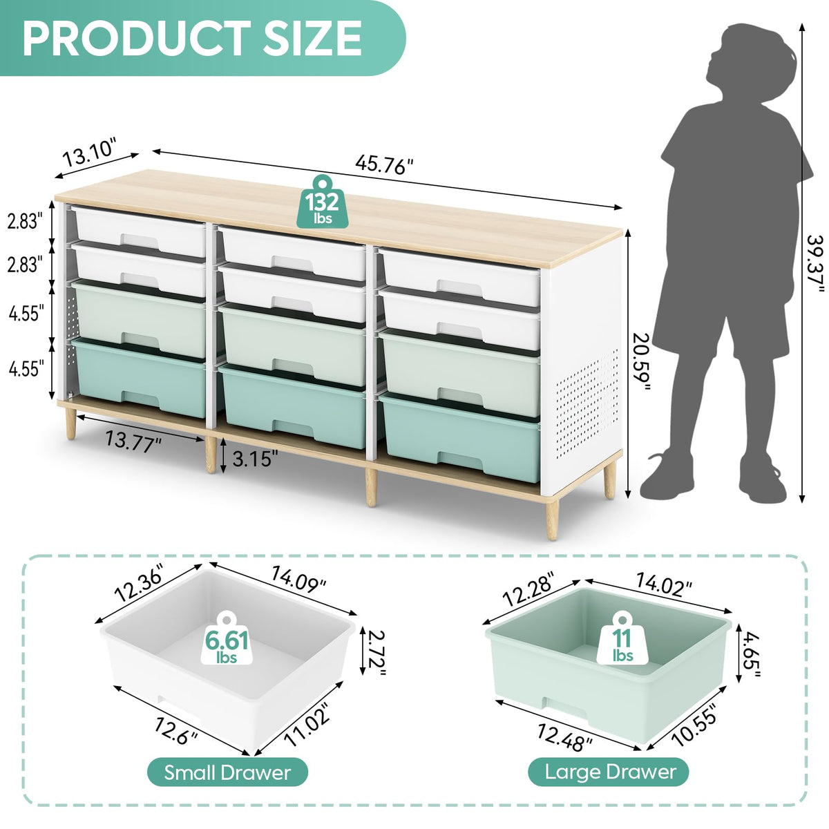 12 Drawers Storage Cabinet with Wooden Top and Plastic Bins Q6167