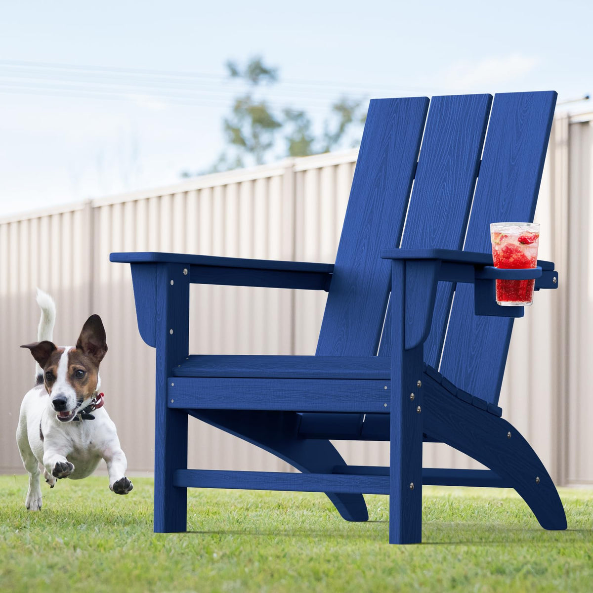Adirondack Chair with Cup Holder, HDPE Plastic Patio Chairs W711