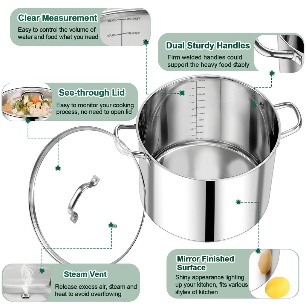 20 QT Stainless Steel Stock Pot with Lid D75512