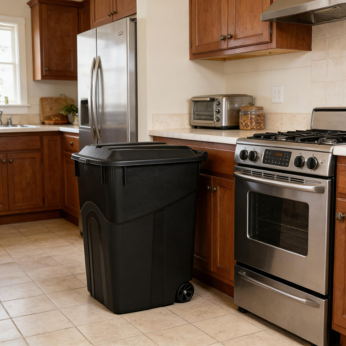 45 Gallon Wheeled Trash Can with Attached Lid M302577