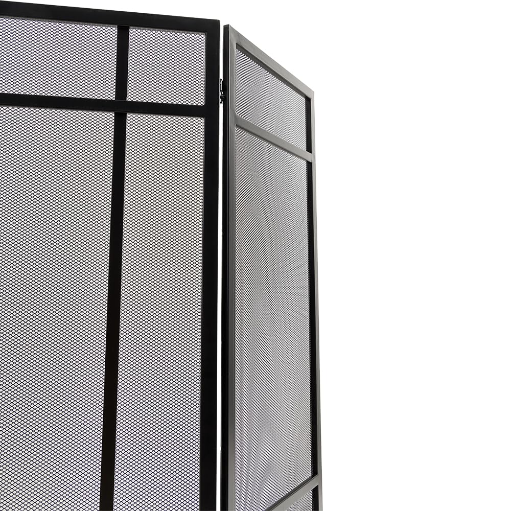 Black 3-Panel Steel Mesh Trifold Fireplace Screen F380858
