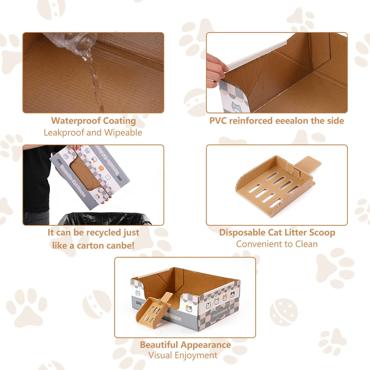 3-Pack Disposable Cat Litter Box with Scoop K402