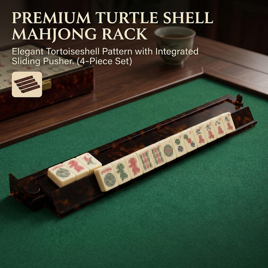 Tortoise Shell Acrylic Mahjong Racks with Pushers Set of 4 C78938