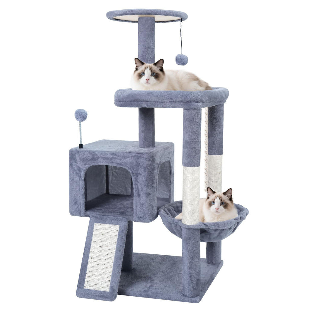 37.5" Cat Tree Tower with Scratching Board Hammock Grey R447670