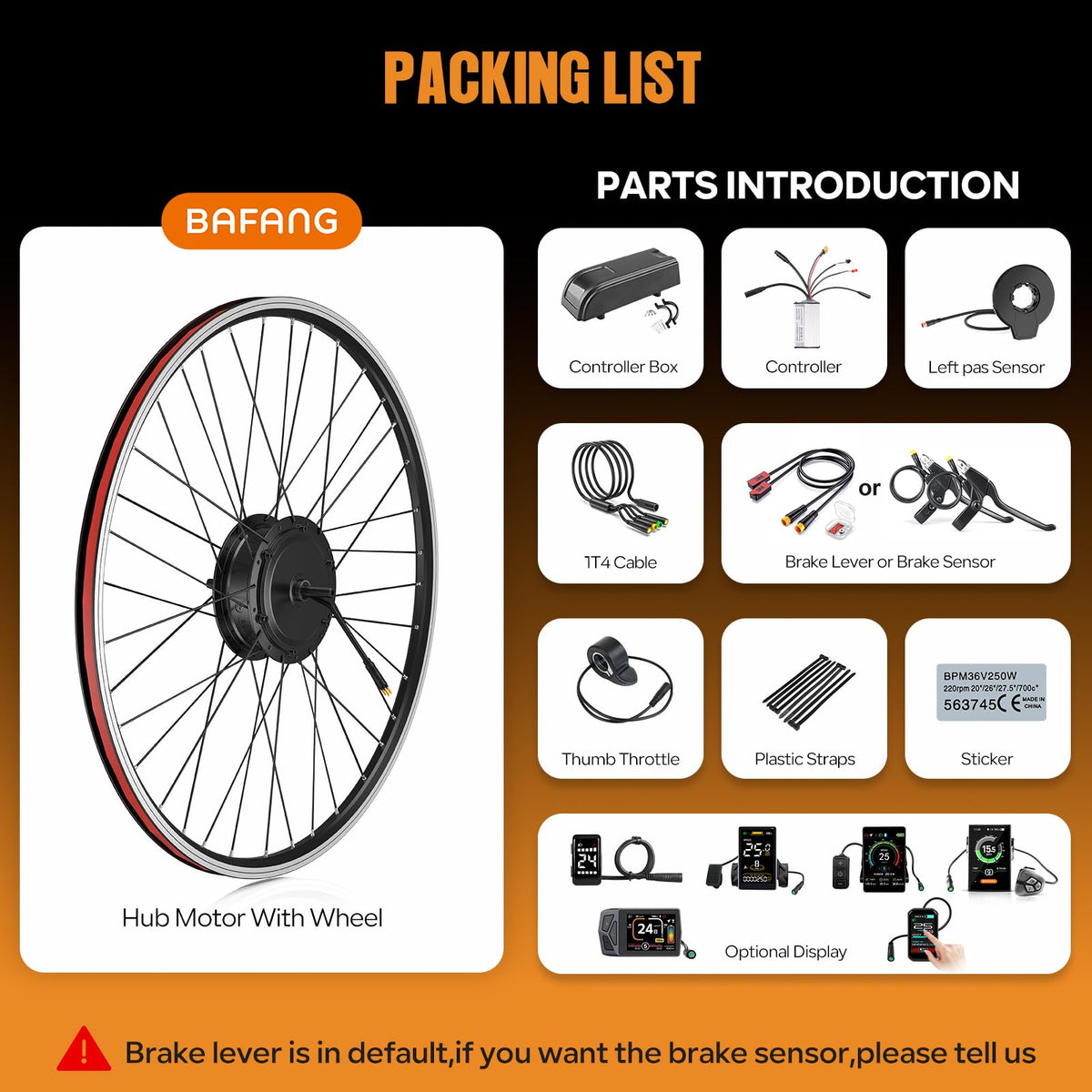 48V 500W Front Hub Motor Ebike Conversion Kit H17016
