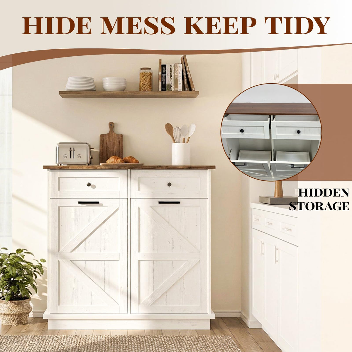 White 20 Gallon Tilt Out Trash Can Cabinet J548984