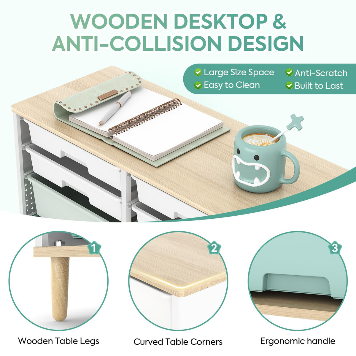 12 Drawers Storage Cabinet with Wooden Top and Plastic Bins Q6167