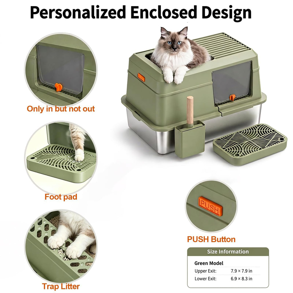 Stainless Steel Enclosed Litter Box with Lid E676