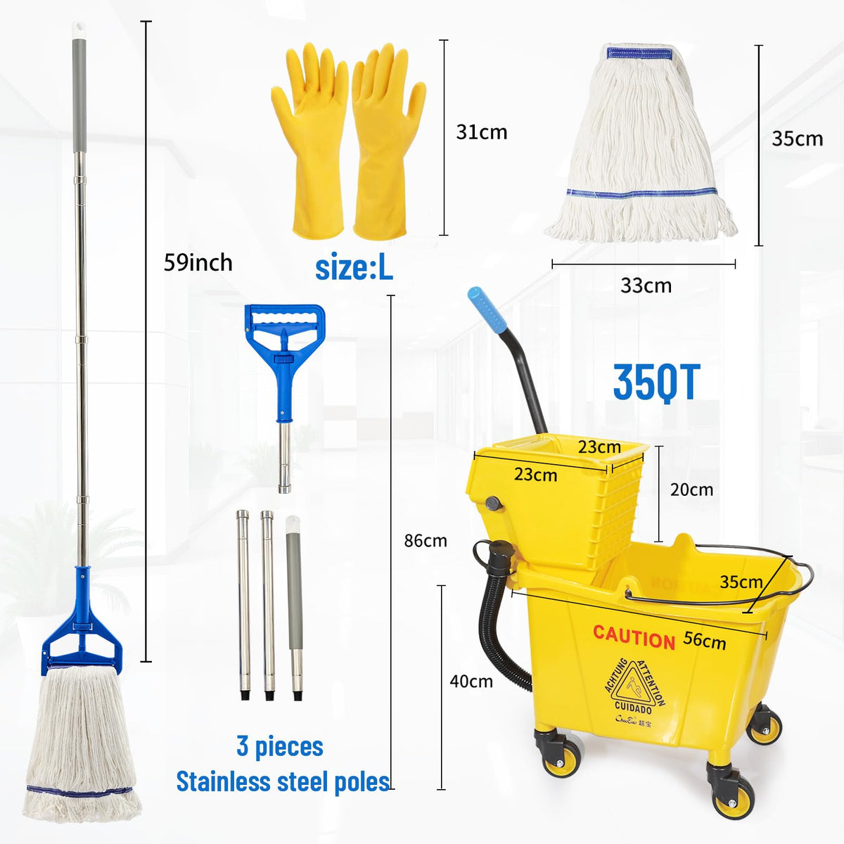 Yellow 35 Qt. Side-Press Mop Bucket and Wringer Combo on Wheels W665