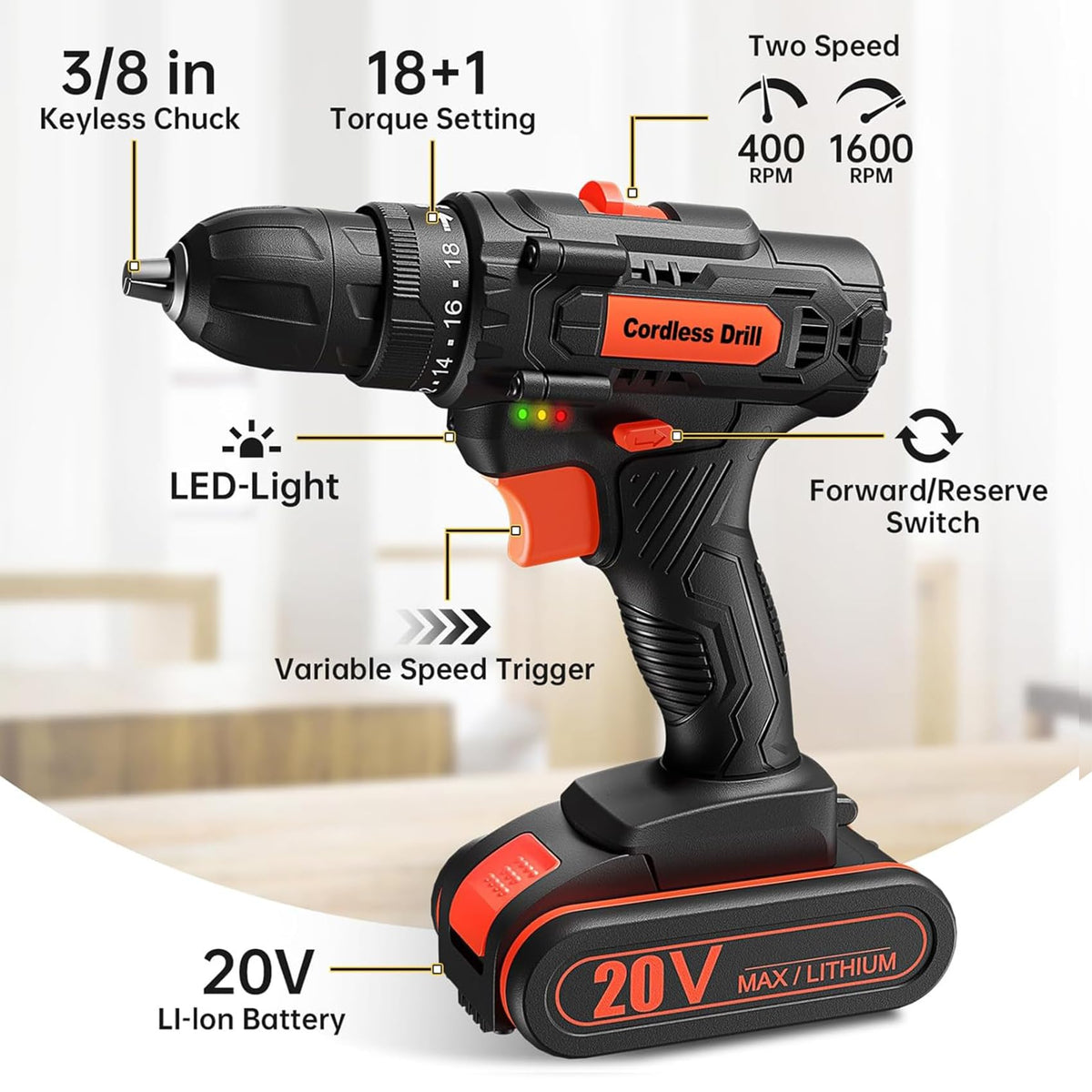 20V Cordless Drill Set with 42 Accessories G184