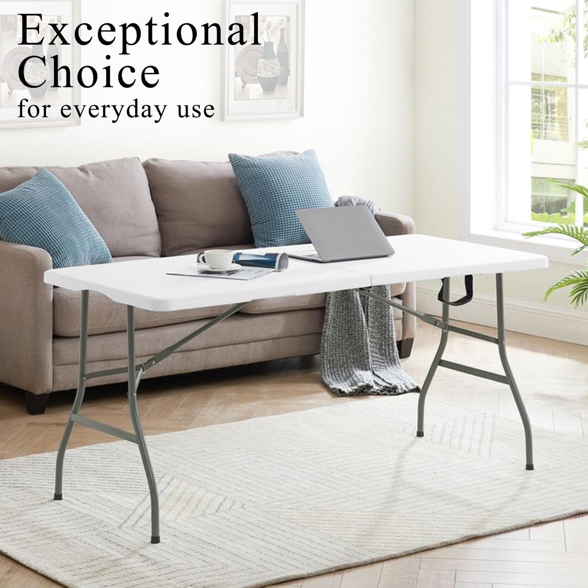 Set of 2 Lightweight 6FT Rectangular Plastic Folding Tables with Steel Legs L108986