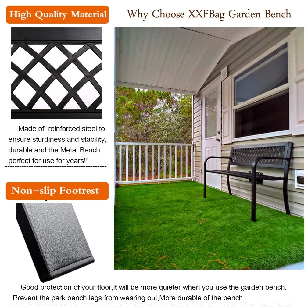 Black Metal Patio Bench with Armrest Z89365
