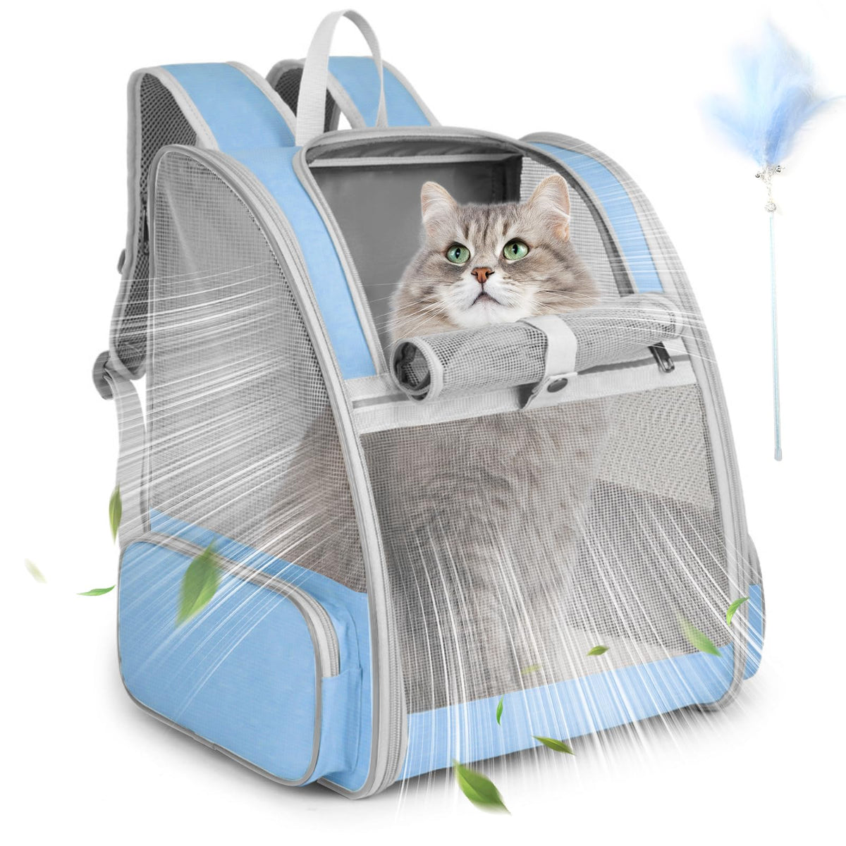 Blue Collapsible Cat Backpack Carrier with Mesh O52376