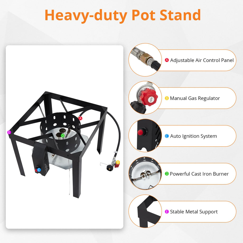 60QT Aluminum Seafood Boil Pot with Strainer Basket and Propane Burner J1210