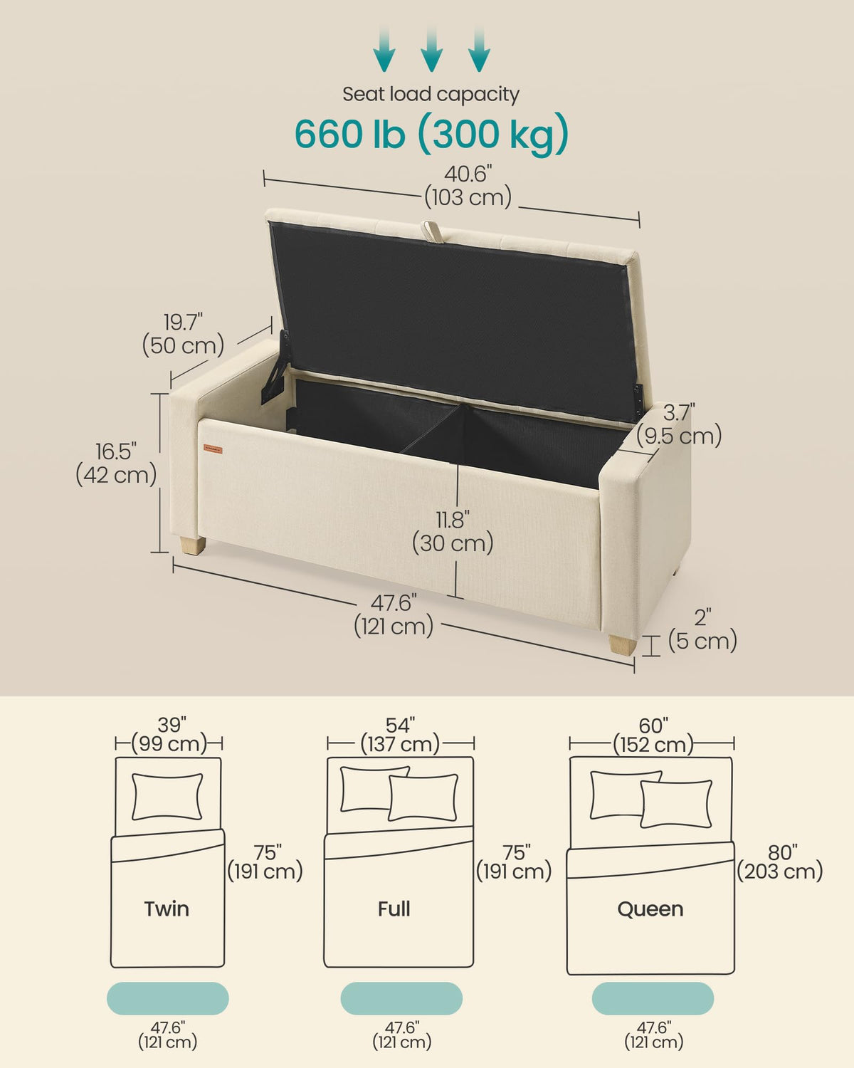 48 Inches Storage Ottoman with Solid Wood Legs H407454
