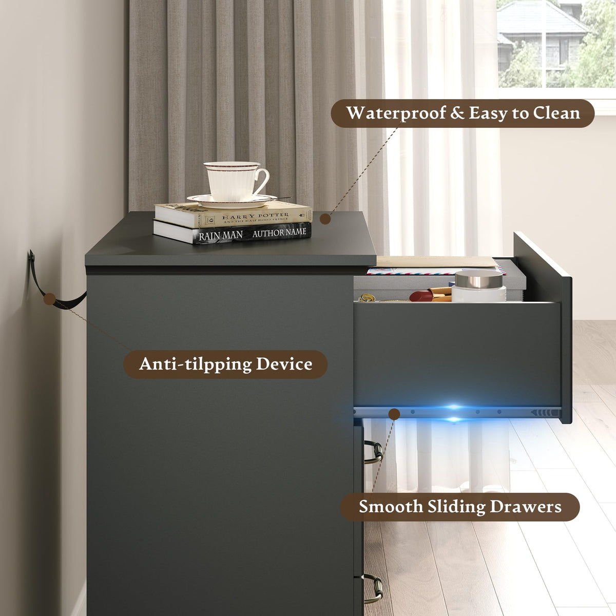 Black 3 Drawer Wood Dresser H949