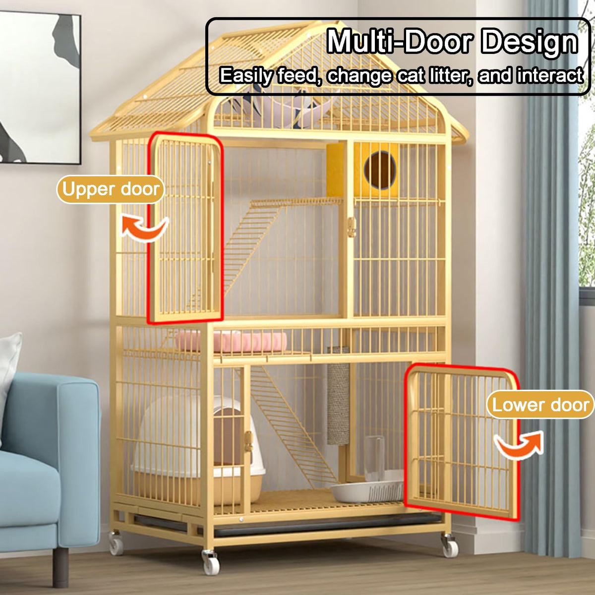 4-Tier Indoor Cat Enclosure with Ramp and Multiple Doors L343