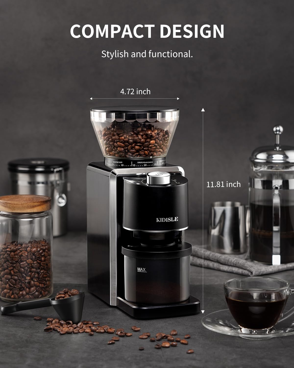 Conical Burr Electric Coffee Grinder 35 Settings Black S61537