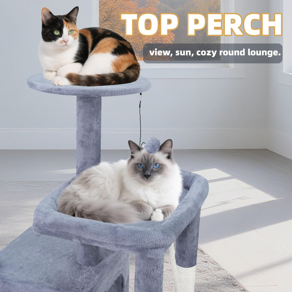 37.5" Cat Tree Tower with Scratching Board Hammock Grey R447670