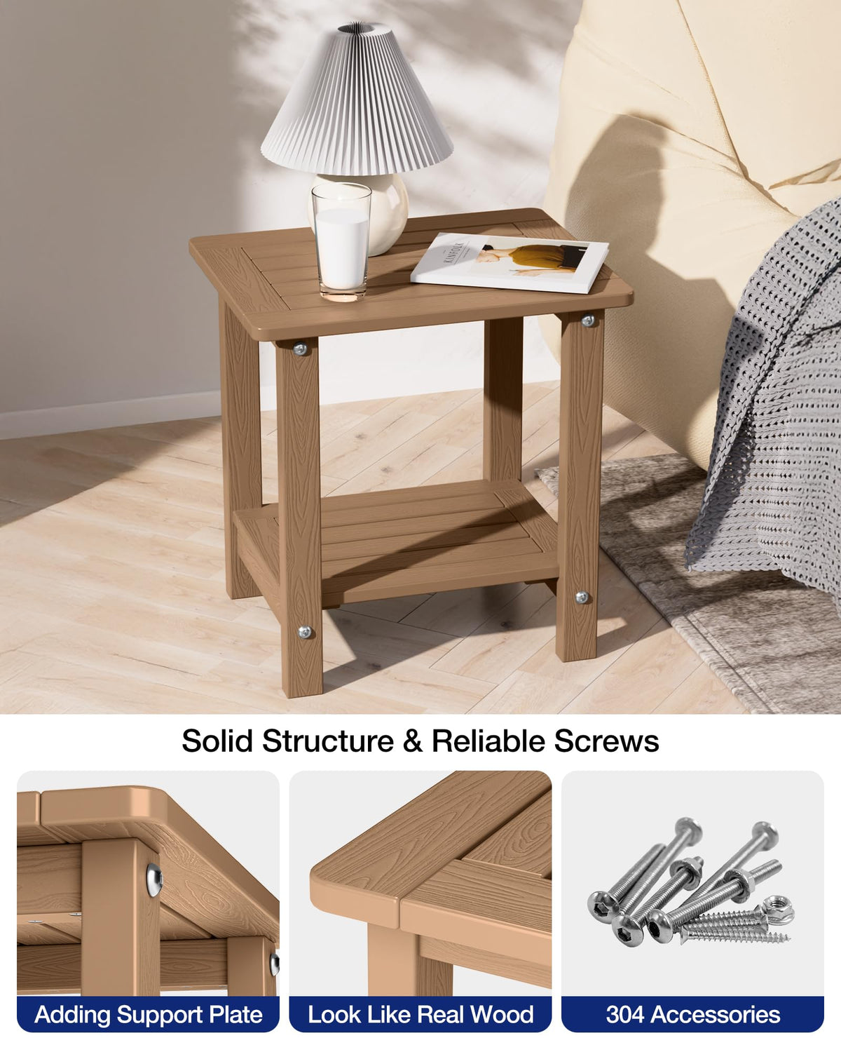 Outdoor Side Table Set of 2 Weather Resistant 2-Tier H89795