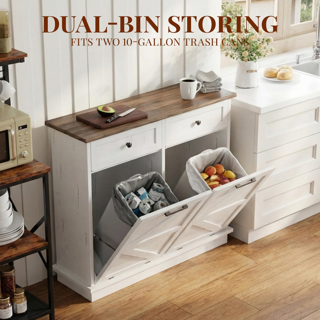 White 20 Gallon Tilt Out Trash Can Cabinet J548984