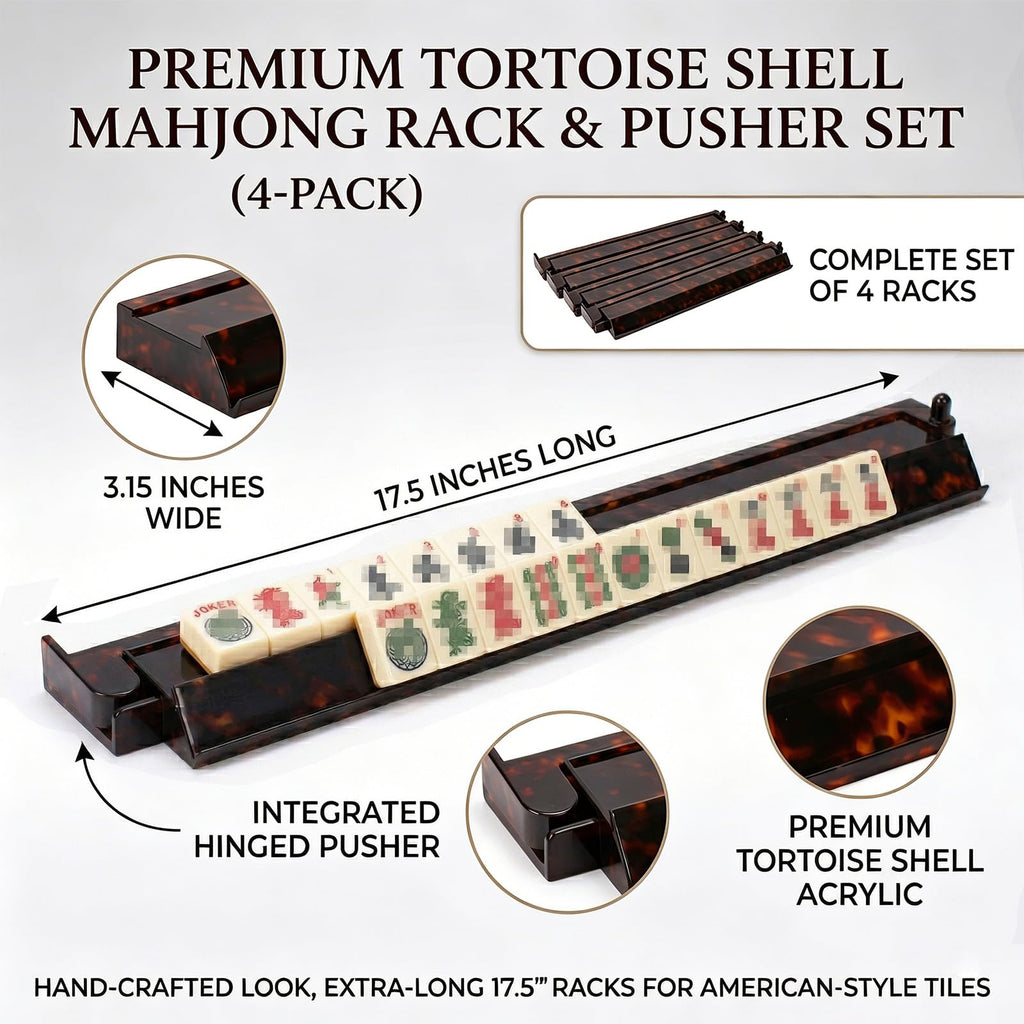 Tortoise Shell Acrylic Mahjong Racks with Pushers Set of 4 C78938