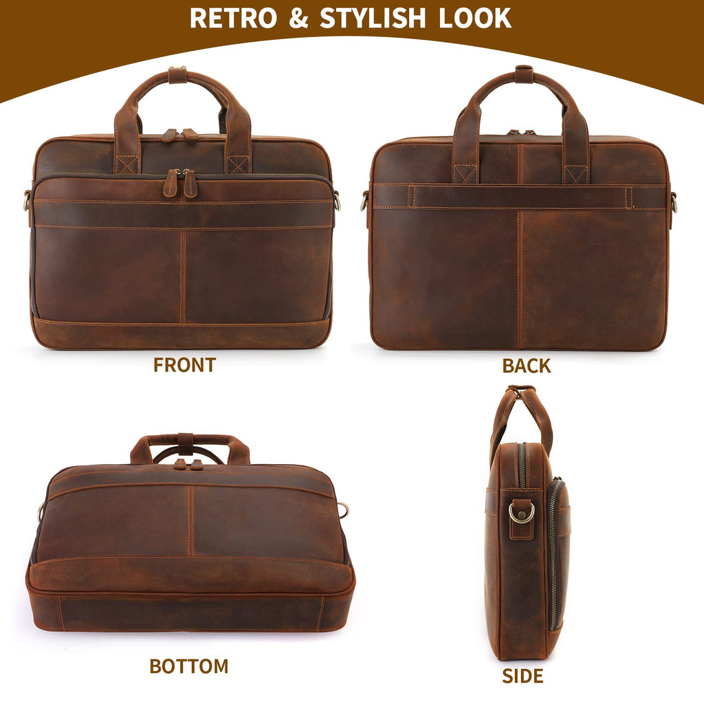 Full Grain Leather Briefcase Fits 15.6 Inch Laptop G41404