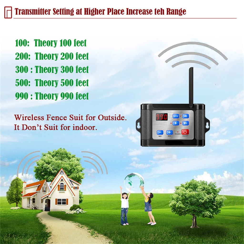 Wireless Dog Fence Pet Containment System, 1/2 Acre, Waterproof Rechargeable Training Collar L69674