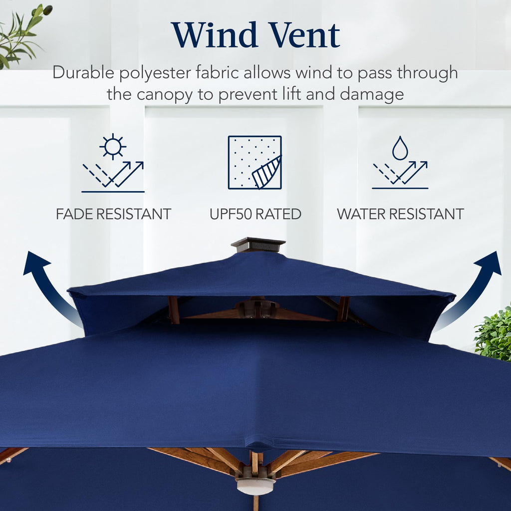 10ft Square Cantilever Patio Umbrella with Base and Solar LED Lights N250