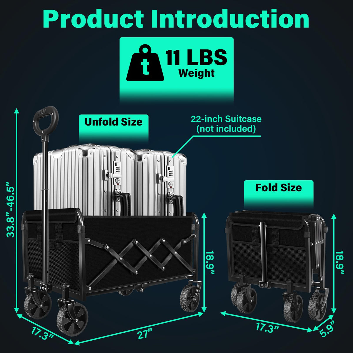 Collapsible Black Heavy Duty Utility Wagon Cart with Wheels D35662