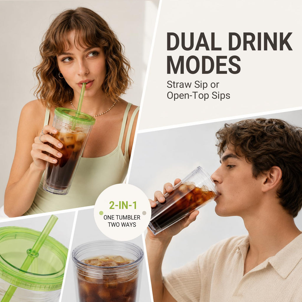 32oz Clear Tumblers with Lids and Straws F647525