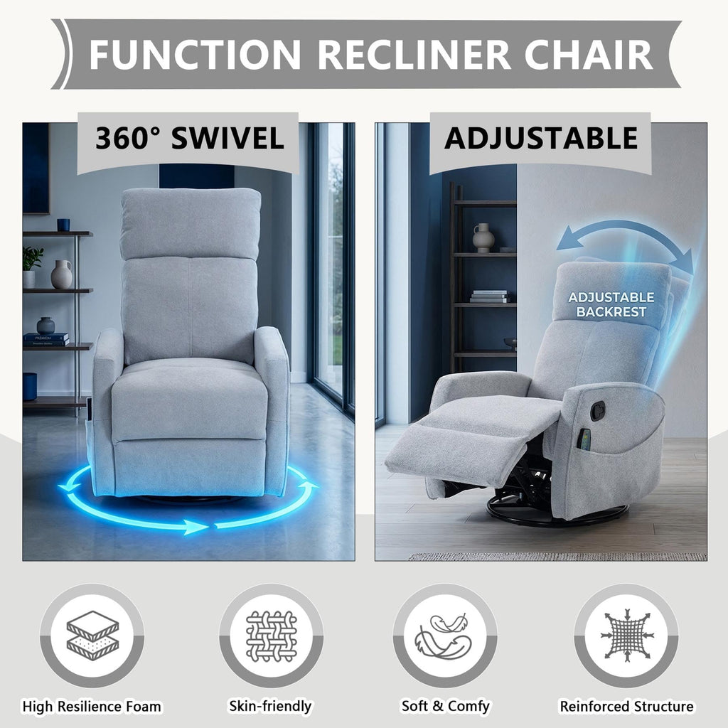 Gray Manual Swivel Glider Recliner with Massage E66611