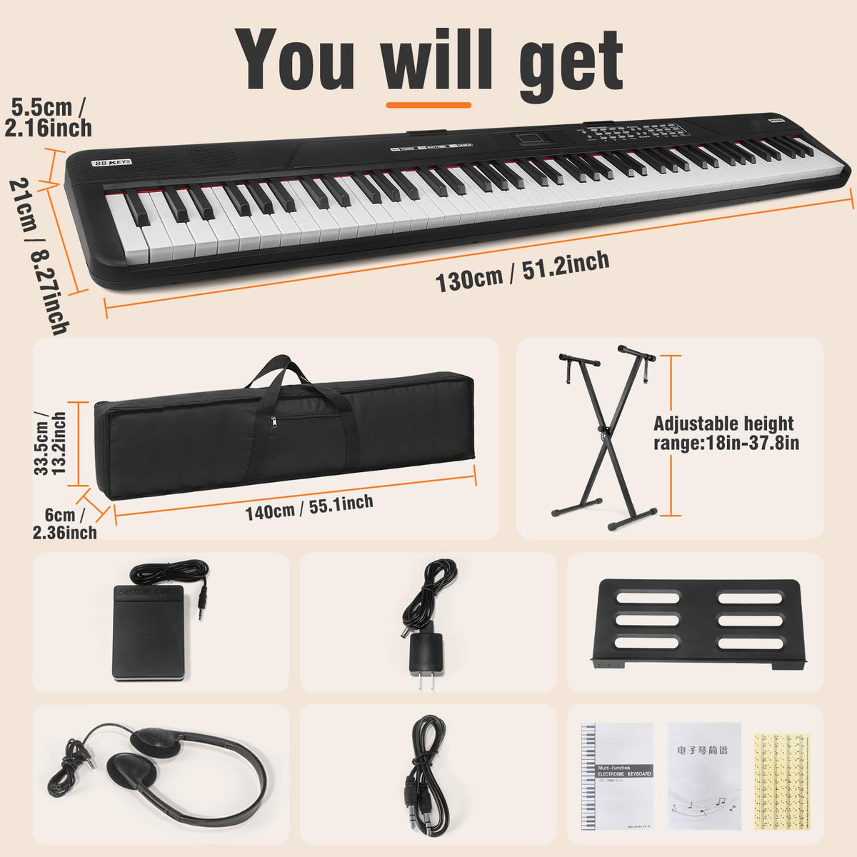 88 Key Semi Weighted Digital Piano with Stand K6457
