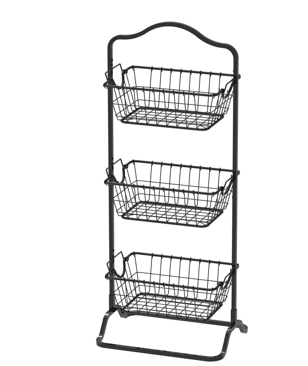 3-Tier Wire Fruit Basket Stand, Black P11727
