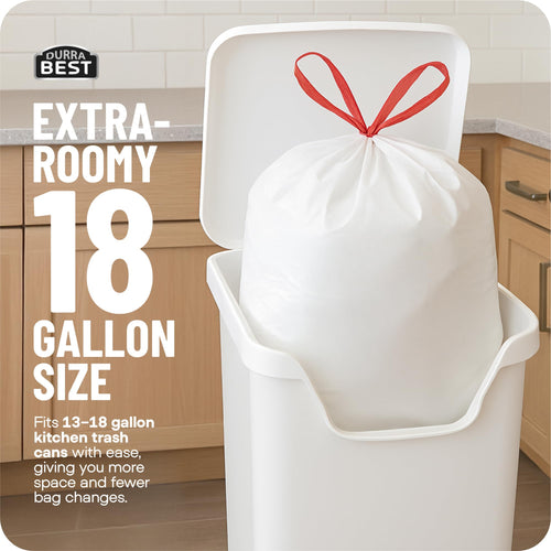 120 Count 18 Gallon White Heavy-Duty Drawstring Trash Bags J3456